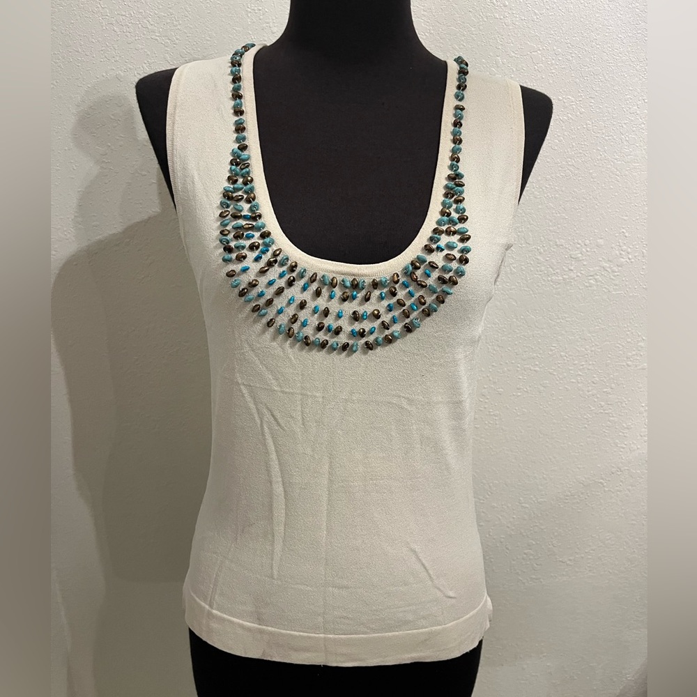 🆕 Dorothee Bis beaded neckline cream tank top